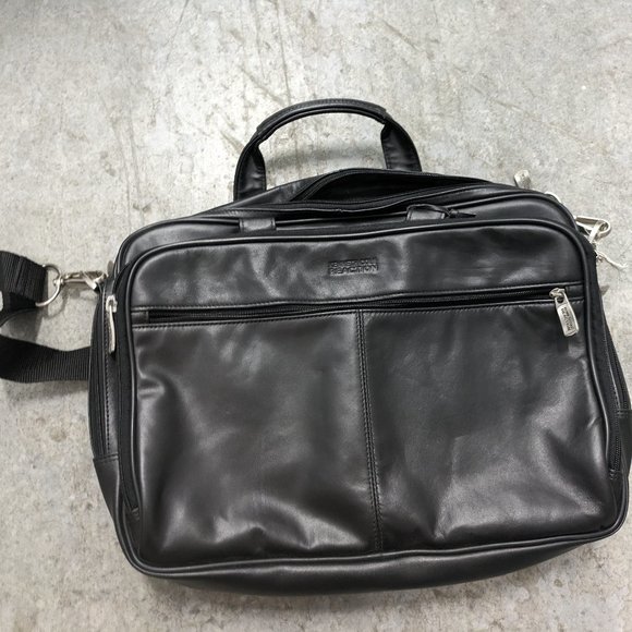Kenneth Cole New York Black Leather Reaction Briefcase Laptop Bag